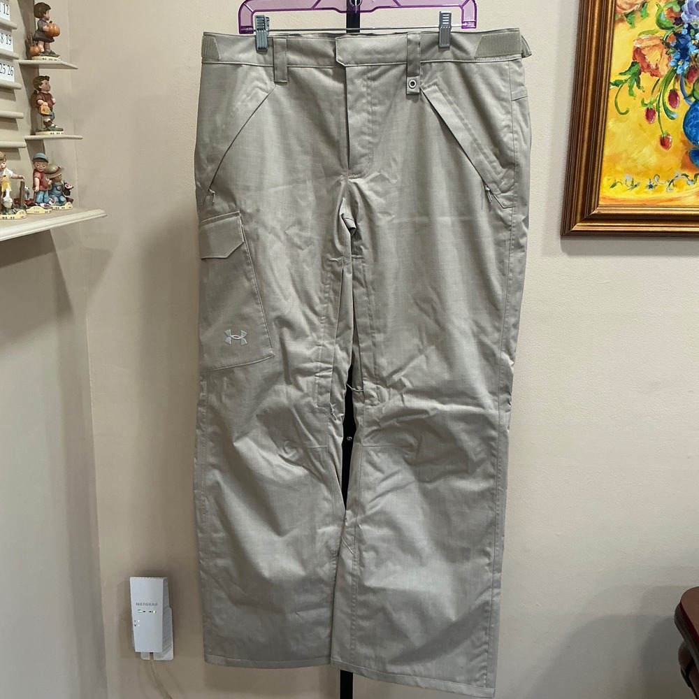 Under Armour Snow Pants Stormproof ColdGear Large Tan Primaloft Insulated Cargo